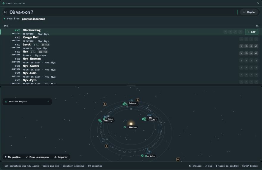La carte stellaire Star Citizen dans Stelliverse